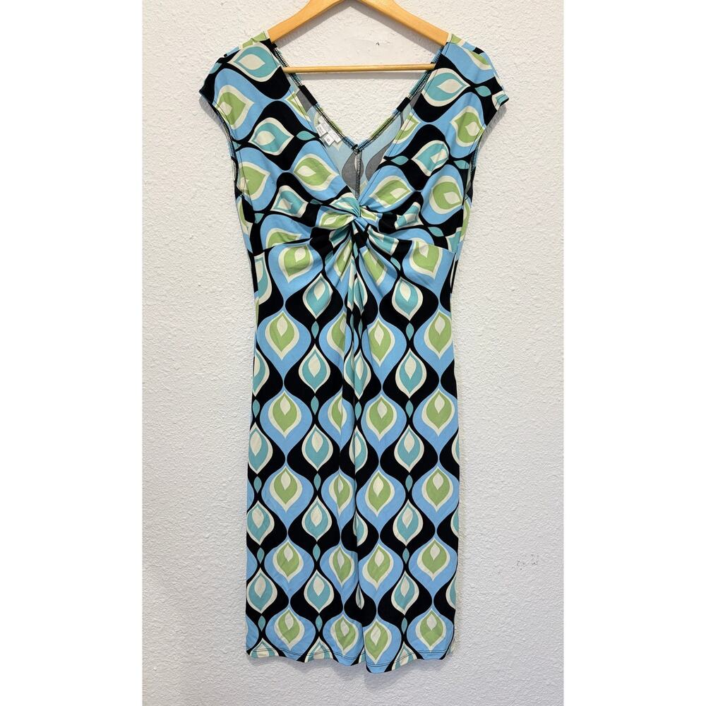 Vintage Y2K Midi Dress Stretch Twist Front Funky 70s Disco Hippie Glam